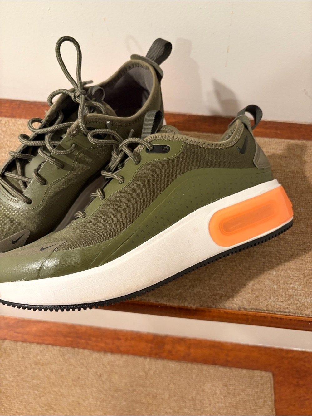 Nike Olive Green Sneakers with Orange Accent - Picture 2 of 5